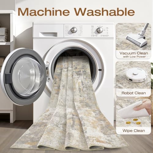 LOONGRUG 8x10 Area Rugs Washable Neutral Modern Living Room Rug Gray Gold - Image 2