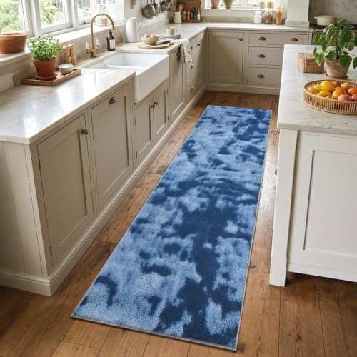 2x8 Tie-dye Dark Teal Runner Rug Washable Non-Slip for Kitchen Hallway by Unknown