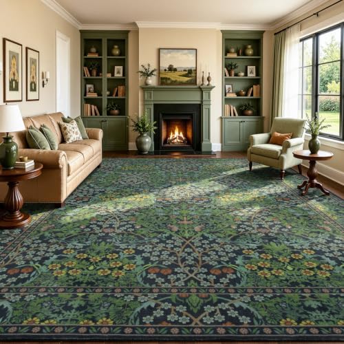 Lofus Washable Rugs for Living Room, Botanical Print Carpet Green 9 x 12 by Lofus