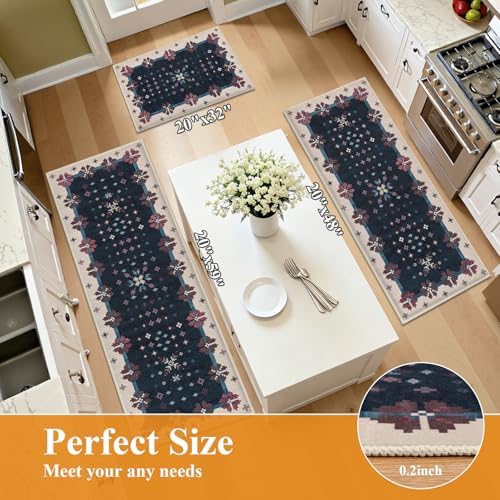 HEBE Boho Kitchen Rugs Set of 3, Non Slip Washable Kitchen Mats for Floor - Image 2