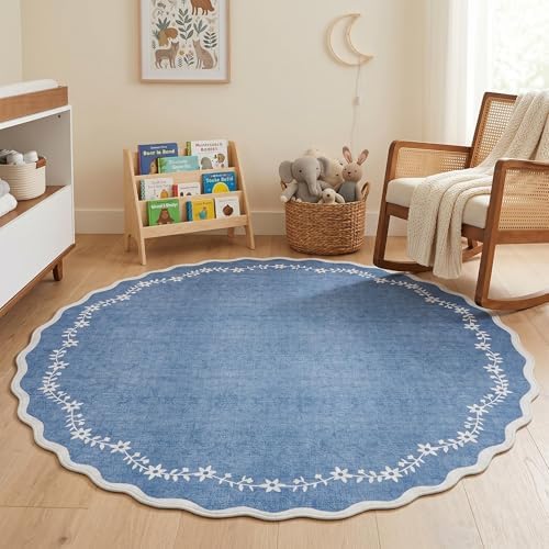 GarveeHome Round Area Rug 5ft Scalloped Washable Circle Rug for Bedroom by GarveeHome