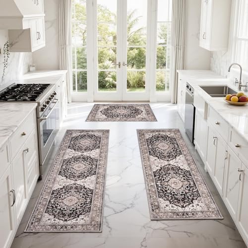 Kitchen Rug Set 3Pcs, Boho Rug Sets Non Slip Washable for Floor Thick Farmhouse Kitchen Decor Runner Rugs for Kitchen, Entryway, Laundry, Hallways 20''x32''+20''x48''+20''x59'' - Image 2