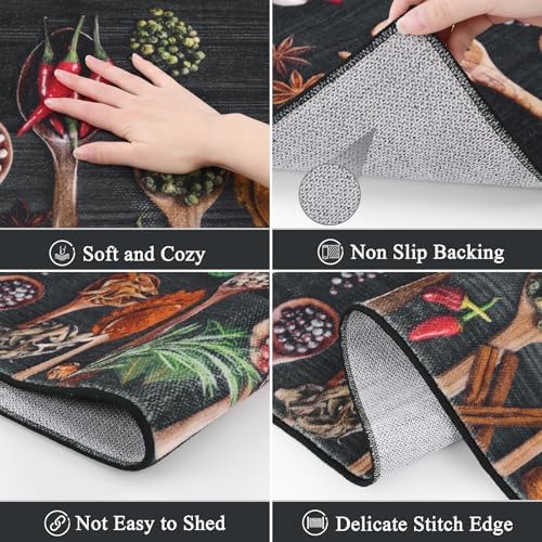 Vaukki Boho Kitchen Rug Sets of 3,Spice Black Washable Kitchen Floor Mat - Image 4