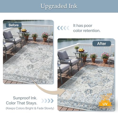GENIMO Indoor Outdoor Rug, Washable for Patio and Deck, Light Blue, 4x6 - Image 5