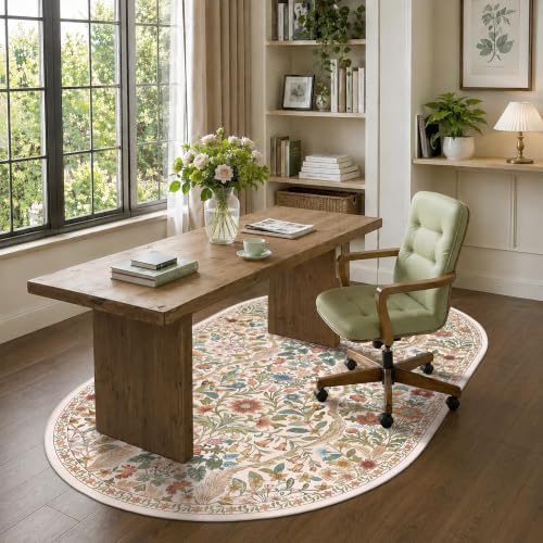 3x5 Oval Rug Washable Floral Print Rug Non-Slip Indoor Carpet - Image 4