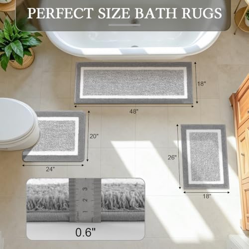 Pauwer Bathroom Rugs 3 Piece Set, Non Slip Washable Bath Mat, Light Grey - Image 2
