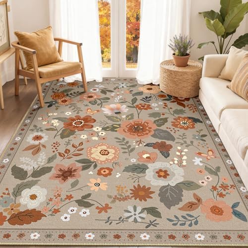 RELEANY Floral Washable 6x9 Area Rugs Brown/Brick - Image 2