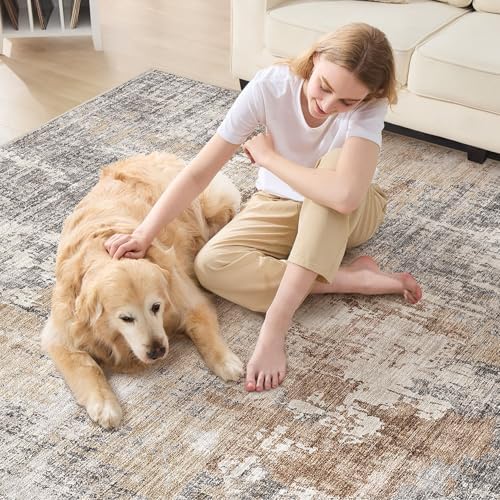 DMOYEST Square Area Rug Living Room Rugs - 8x8 Washable Large Soft Indoor Neutral Modern Abstract Low Pile Rug Carpet for Bedroom Dining Room Farmhouse Home Office - Grey Brown - Image 6
