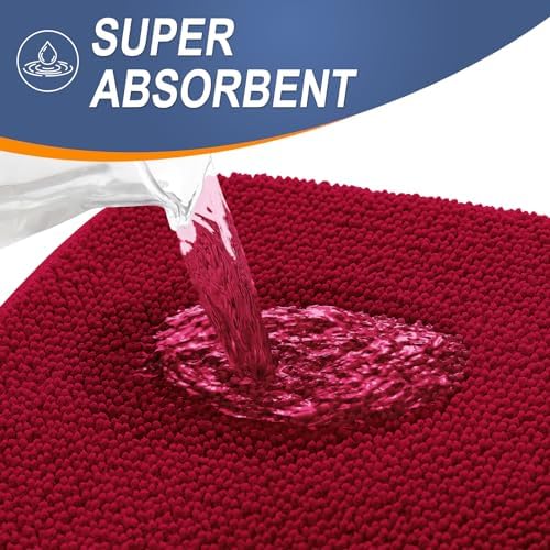 OLANLY Thick Memory Foam Small Bathroom Rug 24x16, Absorbent Bath Mat, Red - Image 3