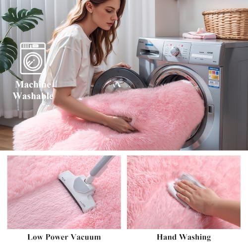 3x5 Pink Fluffy Shag Rug for Girls Bedroom, Plush Washable Carpet - Image 5