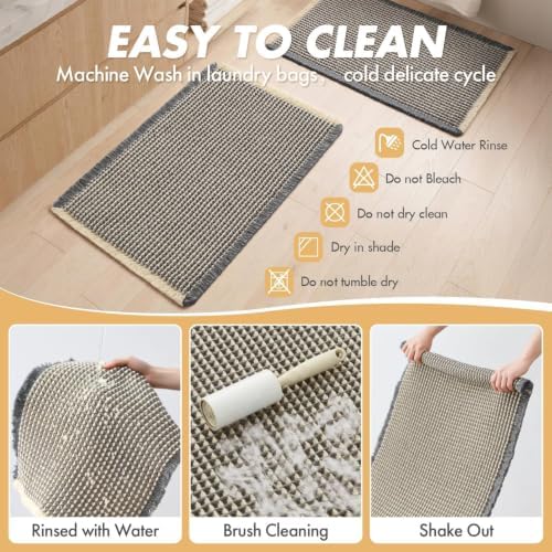 MIULEE Set of 2 Waffle Bathroom Rugs Dark Grey&Yellow Bath Mat 18x30 Inch - Image 6