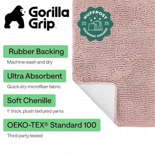 GORILLA GRIP Bath Rug Mat for Bathroom, Absorbent Chenille 36x24 Dusty Rose - Image 2