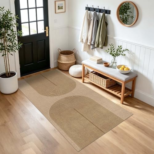 Non-Slip Jute Rug for Entryway: 3x6 Outdoor Mat - Geometric Arch Pattern by Arvenchy