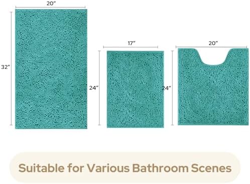 HOMEIDEAS Bathroom Rugs Set of 3, Super Soft Absorbent Chenille Bath Rugs - Image 3