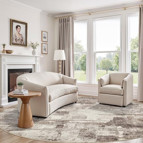 kakania Abstract 9x9 Round Rugs for Living Room: Circle Rugs 9FT Brown by kakania