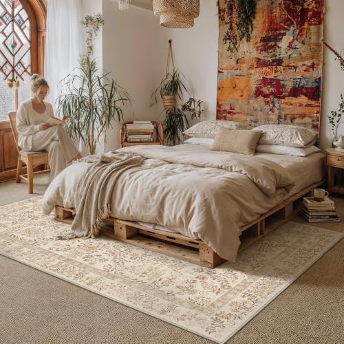 PureCozy 8x10 Brown Floral Area Rug Vintage Farmhouse Style - Image 2