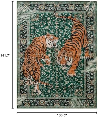 Moynesa Tiger 9x12 Washable Area Rug, Boho Green Rugs for Living Room - Image 2