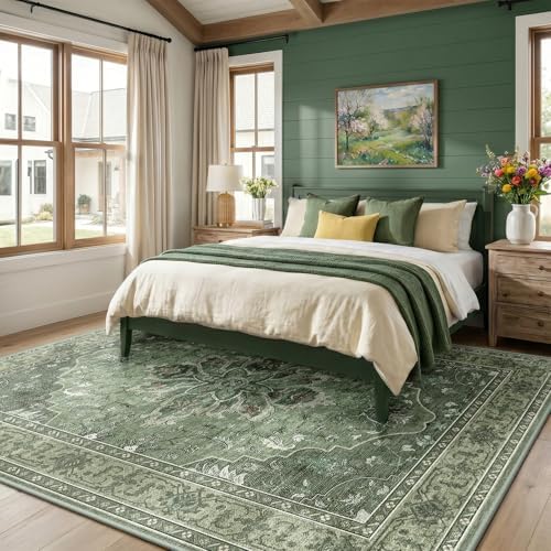 RELEANY Washable Area Rug, Large 10'x14', Green/Dark Green/Gray - Image 2