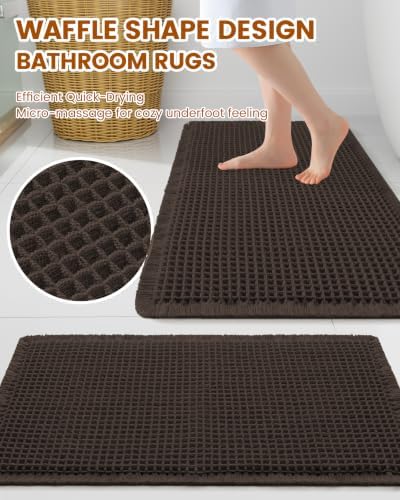 Smiry Waffle Bathroom Rugs Sets 2 Piece (36x24+30x20, Chocolate) - Image 2