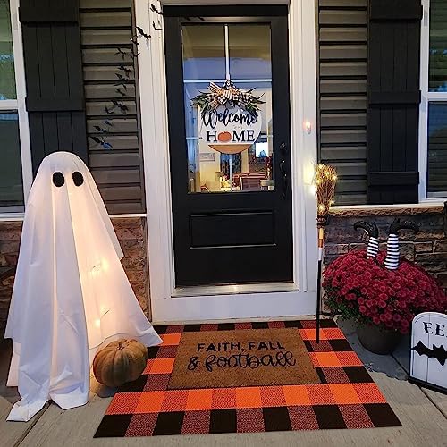 Fall Door Mat Orange and Black Plaid Rug Autumn Halloween Thanksgiving Rug - Image 2