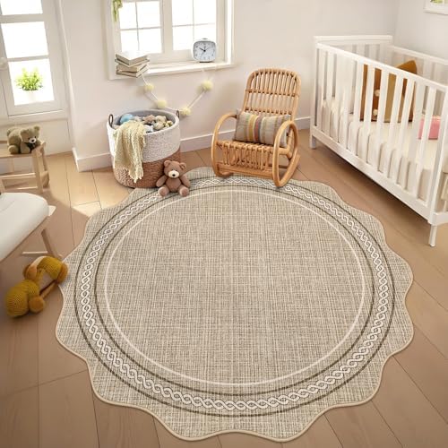 GarveeHome Scalloped Washable Rug, Soft Round Rugs 5ft, Non Slip, Green by GarveeHome