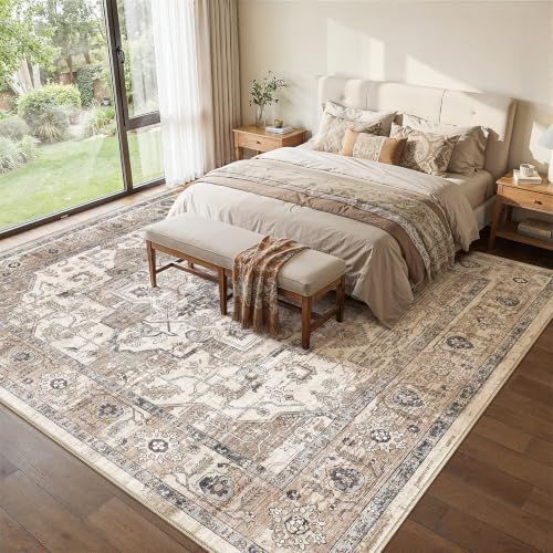 10x10 Square Area Rug: Washable Tea Brown Area Rug for Living Room - Image 2