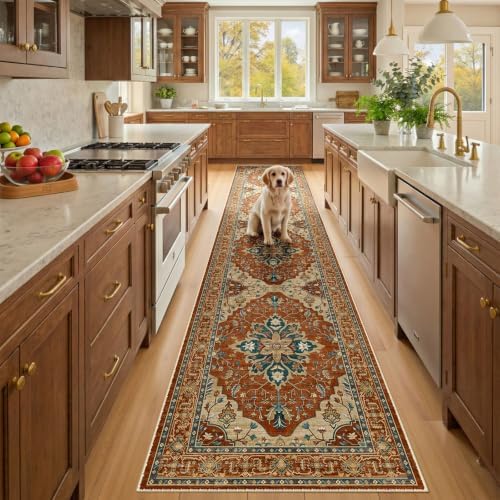 RELEANY Washable Area Rug, Runner 2'x9', Red/Orange/Blue/Brown by RELEANY