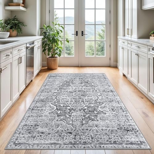 KUTA Area Rug 4x6 Living Room Washable Rugs Vintage Grey Blue White - Image 3