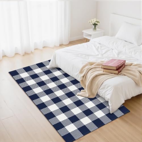 Outdoor Rugs, Blue and White Area Rug Checkered 3’x 5’ - Image 4