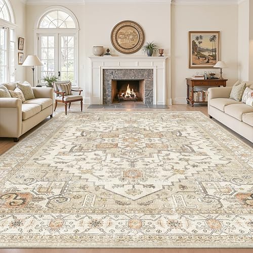 Washable Rugs 10x14 Rug for Living Room, Vintage Large Indoor Carpet Gold by Befbee