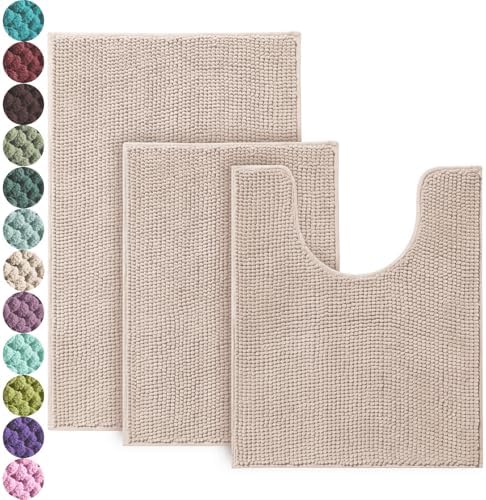 Urvoix Bathroom Rugs Sets 3 Piece, Non-Slip Chenille Bath Rug Set by Urvoix