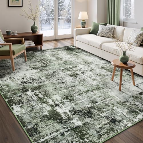 Rugflix 4x6 Area Rugs for Living Room, Washable Dark Green Large Rug by RugflixAreaRugs