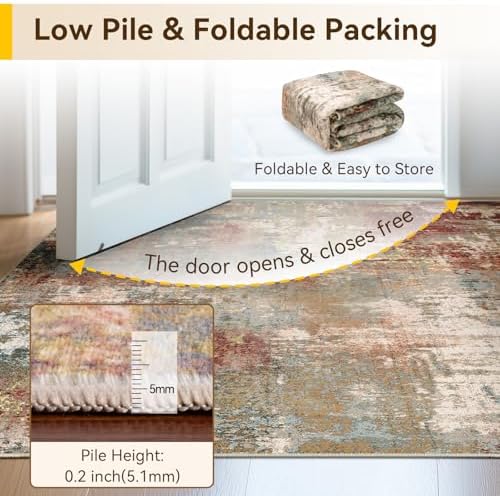 RELEANY Washable Runner 2'6"x12' Abstract Area Rug for Hallway Rustic Brown - Image 4