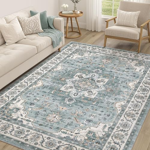 cotiled 5x8 Area Rug for Living Room, Washable, Traditional, Denim Blue by COTILED