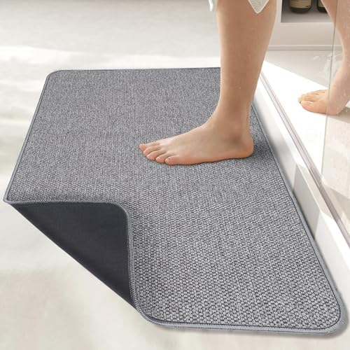 Bath Mat,Ultra Thin Bathroom Rugs,Rubber Bath Mats for Bathroom,No Slip Bath Rugs,Quick Dry,Machine Washable,Low Pile,Absorbent,Shower Outside,Sink,Home Decor Accessories.Grey,1'5"x2'3"(17x27Inch) by BosapDirect