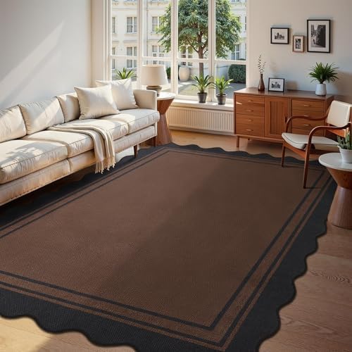 Zeeinx 8x10 Scalloped Rug Easy Jute Washable Outdoor Rug for Living Room - Image 3