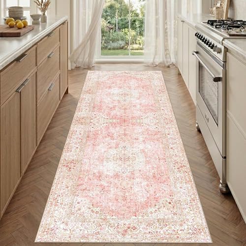 2'6"x8 Washable Hallway Runner Pink Rug for Kitchen Non Slip by LatteFog