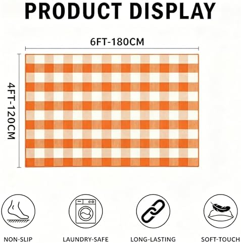 MUBIN Fall Decor Cotton Buffalo Plaid Rug, 4' x 6' Orange White Outdoor Rug Decorative Mat, Washable Large Halloween Doormat Foldable Area Rug for Outdoor Patio Indoor Living Room Dining Room Kitchen - Image 2