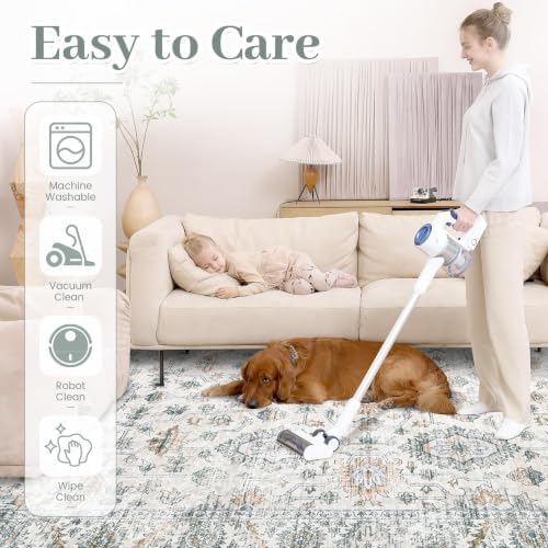 XLUEZ Area Rug 8x10 Living Room Rug, Machine Washable Vintage Distressed Boho Area Rug Non-Slip Soft Low Pile Large Indoor Rugs for Bedroom Kitchen Dining Room Office(Brown Green,8'x10') - Image 5