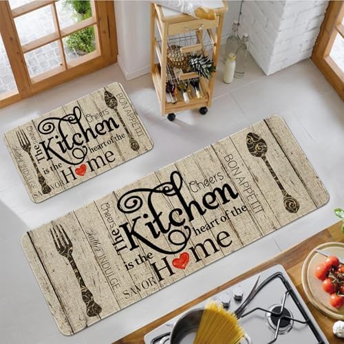 Farmhouse Kitchen Mats for Floor 2 Piece, The Kitchen is The Heart of The Home Grey Rustic Kitchen Rugs Decor Sets of 2 Non Slip Washable - Image 6