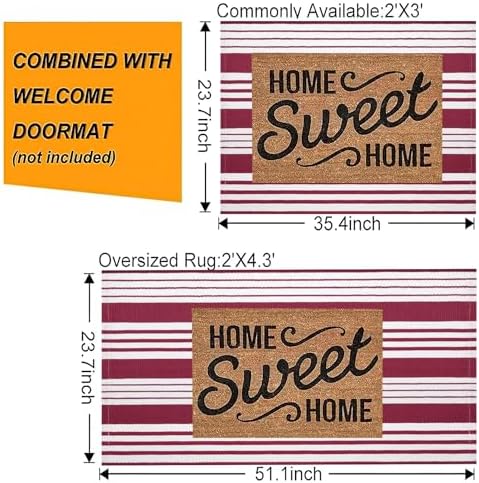 BUAGETUP Red and White Outdoor Rug 24"x51"Washable Front Porch Rug - Image 3