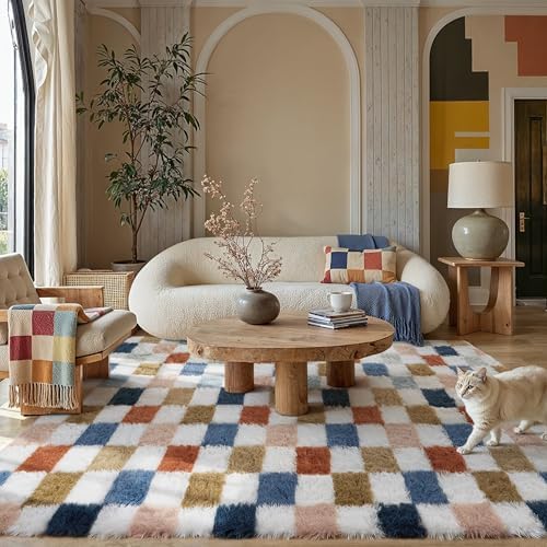 PureCozy Checkered Area Rug 8x10 for Living Room Soft Fluffy Shag Carpet - Image 4