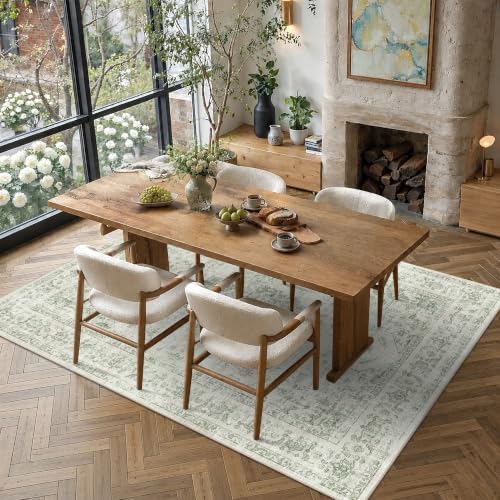 5x8 Washable Bedroom Area Rug Non-Slip Medallion Green Throw Carpet - Image 4