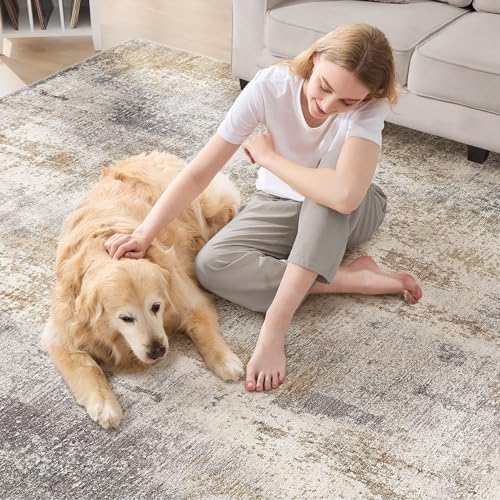 DMOYEST Area Rug Living Room Rugs - 8x10 Washable Large Soft Indoor Neutral Modern Abstract Low Pile Rug Carpet for Bedroom Dining Room Farmhouse Home Office - Brown Grey - Image 5