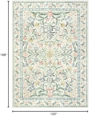 Wonnitar Large Living Room Rug, Floral 10 x 14 Machine Washable Area Rugs, Soft Boho Ultra-Thin Non-Shedding Indoor Aesthetic Carpet for Bedroom Dining Room Office - Image 2