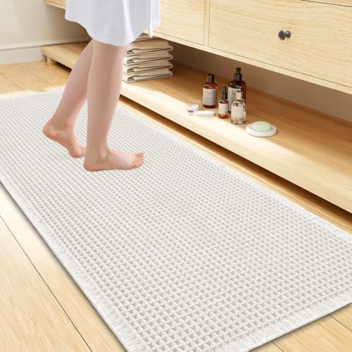 Smiry Waffle Bath Mat 47X24, Extra Soft Absorbent Bathroom Rugs, Off-White by Smiry