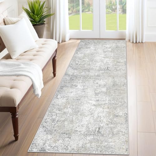 XLUEZ 2x7 Runner Rug for Hallway, Washable Modern Abstract Runner Rugs Neutral Soft Non Slip Kids Rug Stain Resistant Indoor Runners for Entryway Bedroom Kitchen Laundry Room(BeigeGrey, 2'x7') by XLUEZ