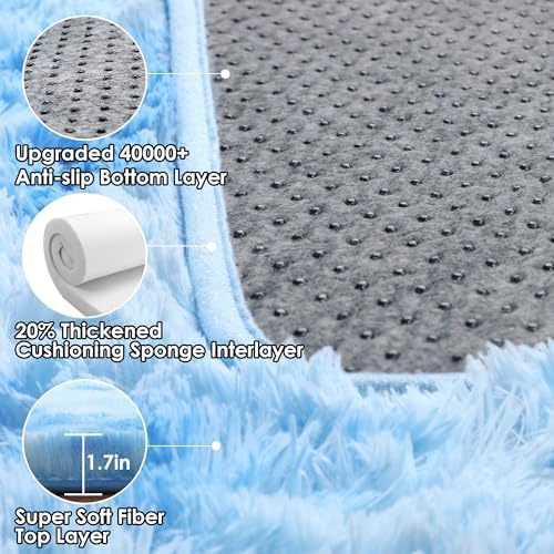 Area Rugs for Boys Bedroom Living Room, Fluffy 4x6 Tie-Dye Blue Bedside Rug - Image 3