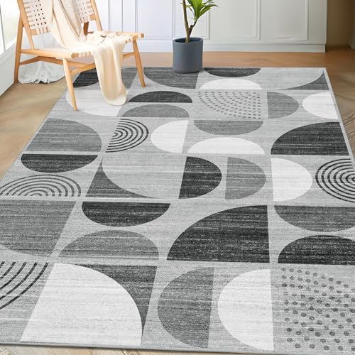 MUJOO 3x5 Rug Washable,Black and Grey Area Rugs Non Slip Modern Abstract by MUJOO