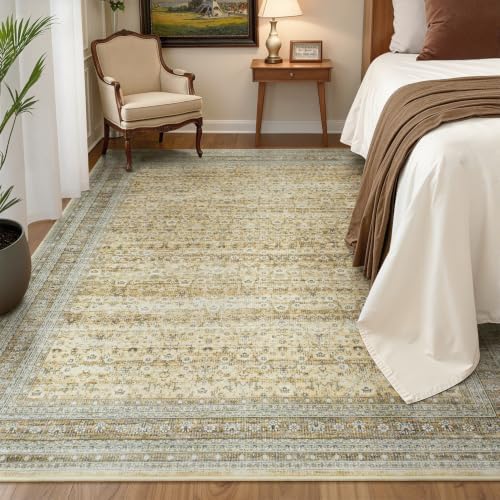 6x9 Washable Area Rugs for Living Room Bedroom, Vintage Rug Beige - Image 4